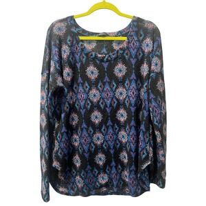 Carrie Allen Long Sleeve Top Tunic 3X Black Blue Purple Stretch Artsy Bohemian